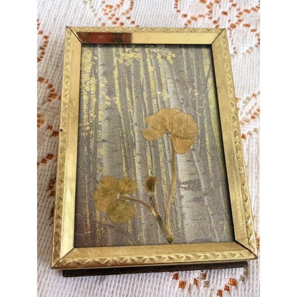 Vintage 1960s Brass Frame With Pressed Four-Leaf Clover Art - Picture 3 of 12